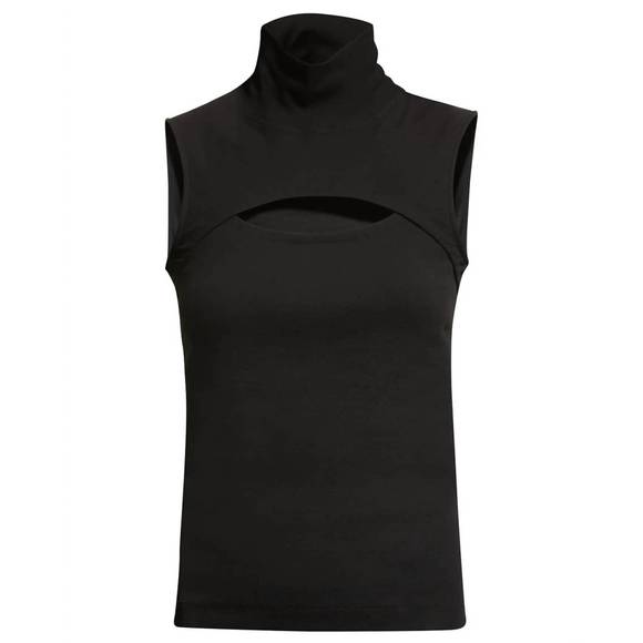 NEW ROSETTA GETTY sleevless cutout turtleneck top in black - Picture 1 of 5